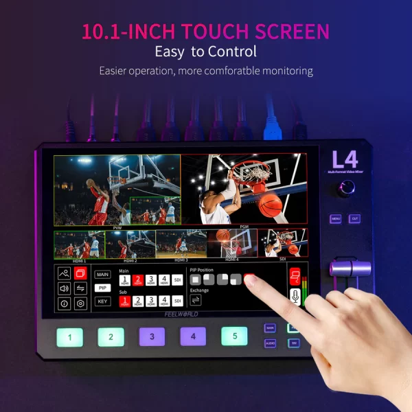 FEELWORLD L4 Multi-camera Video Mixer Switcher 10.1"Touch Screen USB3.0 Fast Streaming