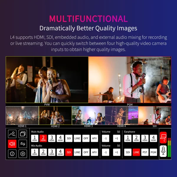 FEELWORLD L4 Multi-camera Video Mixer Switcher 10.1"Touch Screen USB3.0 Fast Streaming