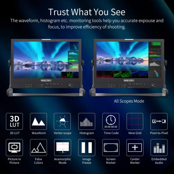 SEETEC ATEM156S 15.6 Inch 1920x1080 Production Broadcast Monitor LUT Waveform HDMI 4 SDI In Out