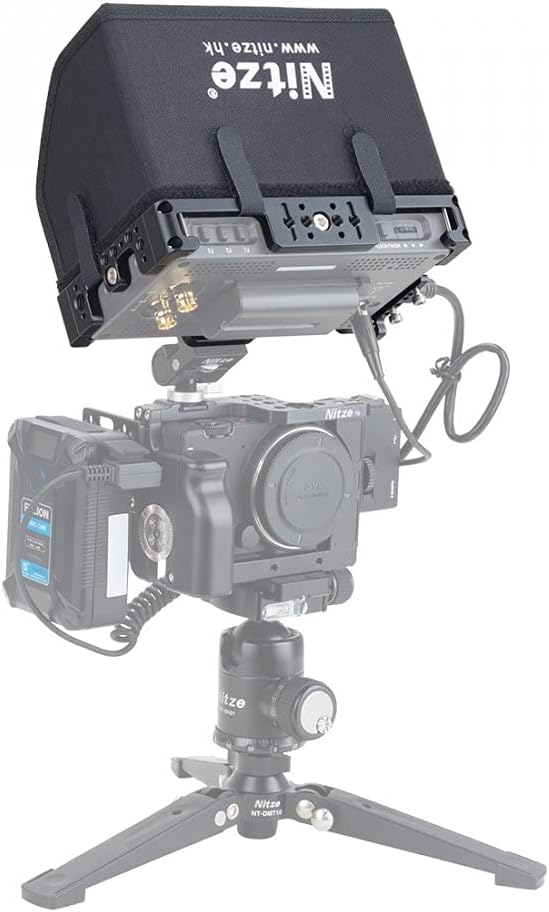 Nitze 5.5” Monitor cage w Sunhood HDMI Cable Clamp Compatible with TV Logic F-5A 5.5inch IPS on-Camera Monitor