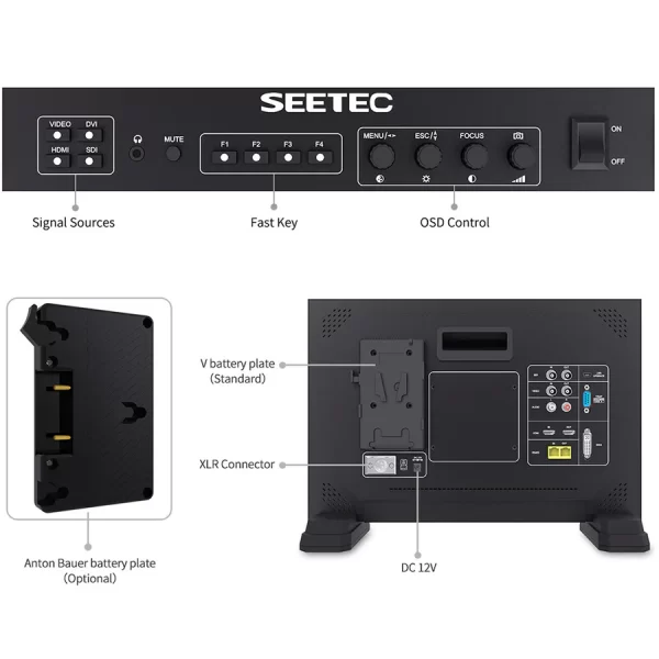 SEETEC FS173-S4K 17.3 Inch 1920x1080 Broadcast Director Monitor UMD Text Tally Display SDI HDMI