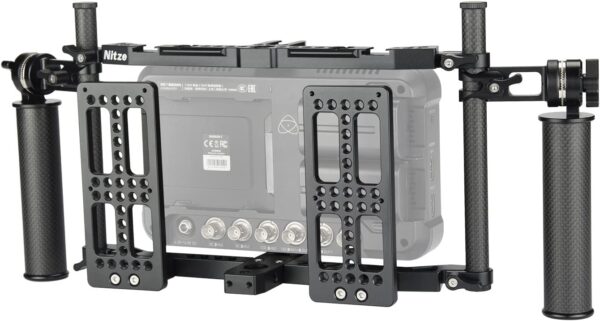 Nitze Universal Director’s Monitor Cage with Two Cheese Plates, Carbon Fiber Handles and Rods for Any Monitor up to 10" - JSQ-003