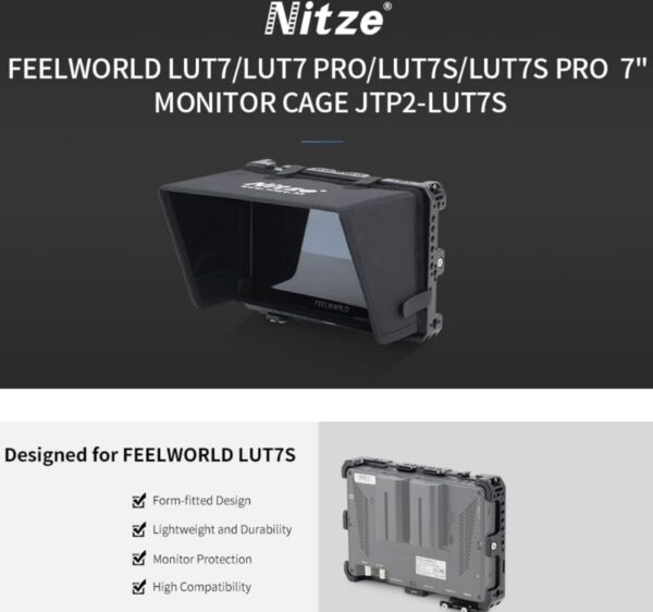 Nitze Cage for Feelworld LUT7S/LUT7 PRO/LUT7S PRO 7"" with PE21 HDMI Cable Clamp LS7-A Sunhood, black