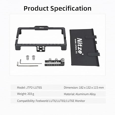 Nitze Cage for Feelworld LUT6/ LUT6S/ LUT6E Monitor with Sunhood, HDMI Cable Clamp and Built-in NATO Rail - JTP2-LUT6S
