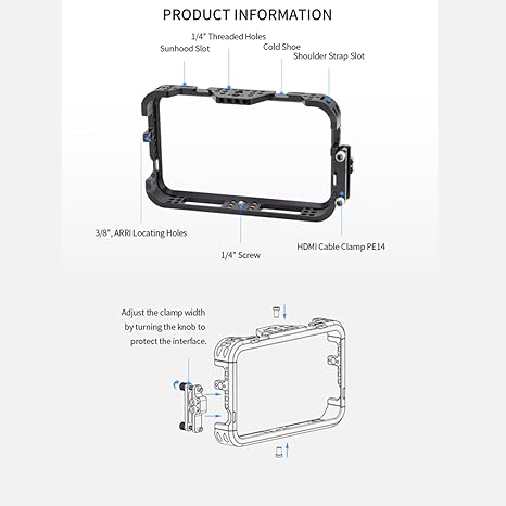 Nitze Monitor Cage for Atomos Shogun 7" Monitor with PE14 HDMI Cable Clamp and Sunhood