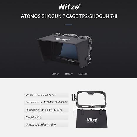 Nitze Monitor Cage for Atomos Shogun 7" Monitor with PE14 HDMI Cable Clamp and Sunhood