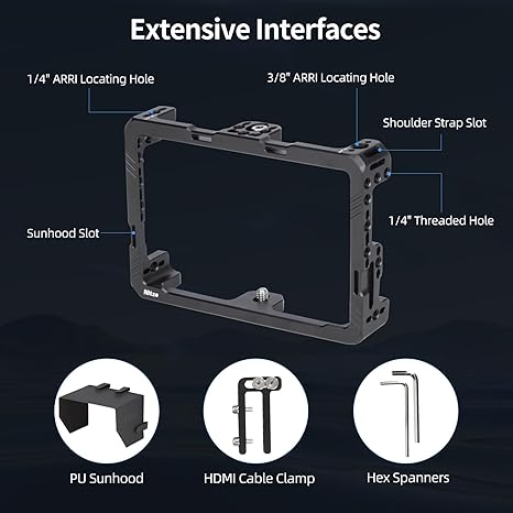 Nitze Monitor Cage Kit for Feelworld F6 PLUSX / F6 Plus / F5 PRO / F5 Prox with HDMI Cable Clamp and Sunhood - JT-F05B