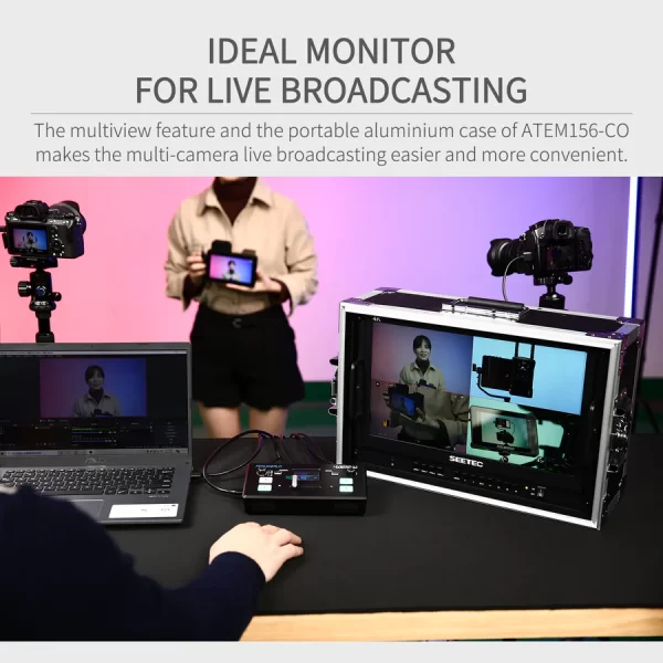 SEETEC ATEM156-CO 15.6 Inch Live Streaming Broadcast Director Monitor Carry-on with 4 HDMI Input Output