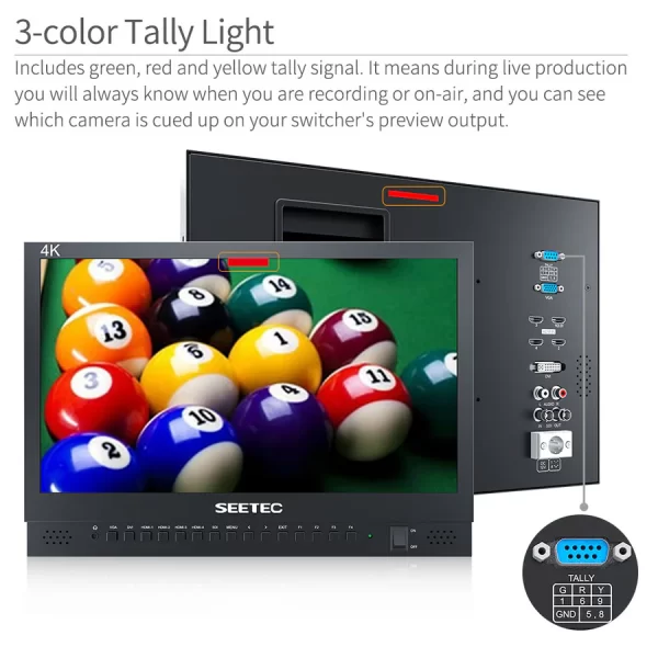 SEETEC 4K156-9HSD 15.6 Inch 4K 3840x2160 Director Broadcast Monitor SDI 4 HDMI Input Quad Display