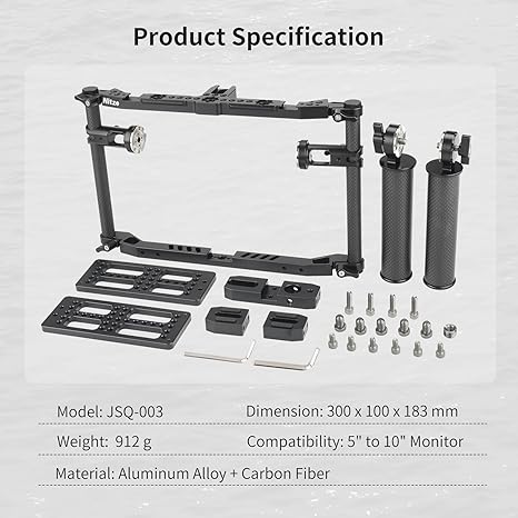 Nitze Universal Director’s Monitor Cage with Two Cheese Plates, Carbon Fiber Handles and Rods for Any Monitor up to 10" - JSQ-003