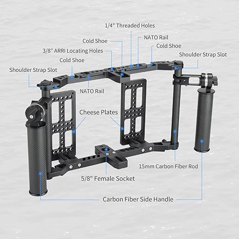 Nitze Universal Director’s Monitor Cage with Two Cheese Plates, Carbon Fiber Handles and Rods for Any Monitor up to 10" - JSQ-003