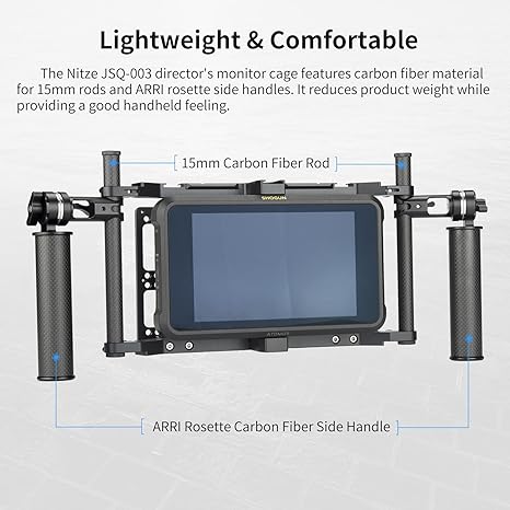 Nitze Universal Director’s Monitor Cage with Two Cheese Plates, Carbon Fiber Handles and Rods for Any Monitor up to 10" - JSQ-003