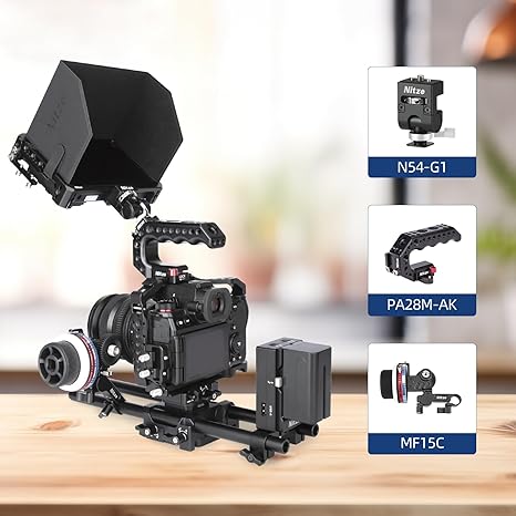 Nitze Monitor Cage Kit for Feelworld F6 PLUSX / F6 Plus / F5 PRO / F5 Prox with HDMI Cable Clamp and Sunhood - JT-F05B