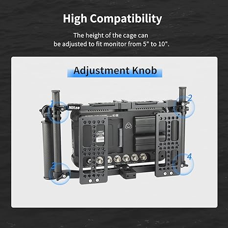Nitze Universal Director’s Monitor Cage with Two Cheese Plates, Carbon Fiber Handles and Rods for Any Monitor up to 10" - JSQ-003