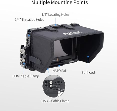 Nitze Cage Kit for Blackmagic Video Assist 5" 12G / 3G, with Sunhood, HDMI and USB-C Cable Clamps - JT-B01B