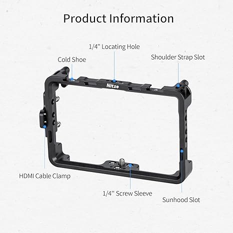 Nitze Cage for PortKeys LH5P / LH5P II 5.5" Monitor with Sunhood and HDMI Cable Clamp - JT-I01B