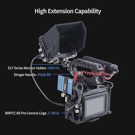 Nitze Cage Kit for Blackmagic Video Assist 5" 12G / 3G, with Sunhood, HDMI and USB-C Cable Clamps - JT-B01B