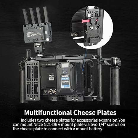Nitze Universal Director’s Monitor Cage with Two Cheese Plates, Carbon Fiber Handles and Rods for Any Monitor up to 10" - JSQ-003