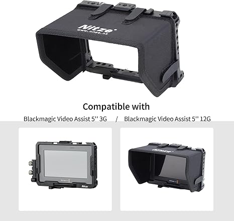 Nitze Cage Kit for Blackmagic Video Assist 5" 12G / 3G, with Sunhood, HDMI and USB-C Cable Clamps - JT-B01B