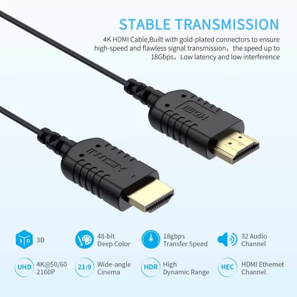 7_868617a6-1d15-4545-a566-372acfd1611c FEELWORLD Ultra Thin 4K HDMI Cable 100cm 2.5mm Slim HDMI 2.0 Cable, Support High Speed 4K@60Hz 2160p 1080p 18gbps 3D HDR for Camera, Camcorder